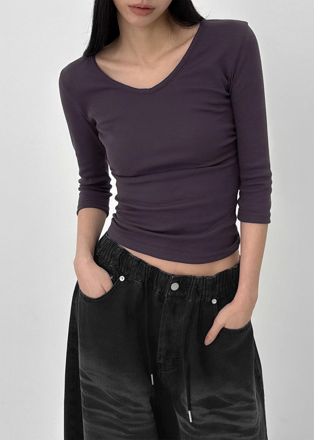 마롬 셔링 브이넥 7부티