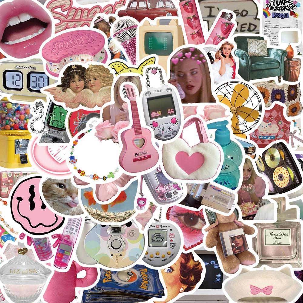 [65장] 키치 y2k 핑크 하트 폰꾸 다꾸 노트북 리무버블 스티커 세트