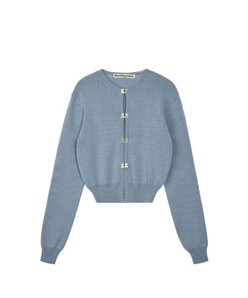 LOGO CLIP KNIT CARDIGAN - SKY BLUE