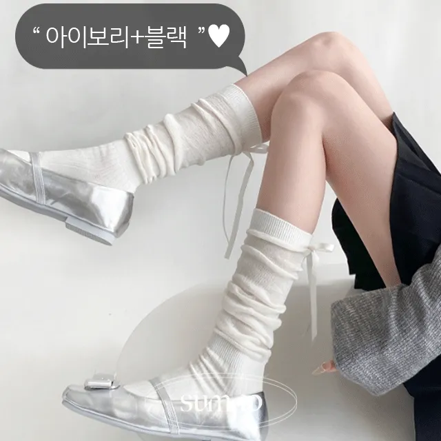 [당일출고] 🎁1+1구성🎁 얇은 시스루 장목 워머 양말 S256 백리본루즈삭스 1+1 수엠W