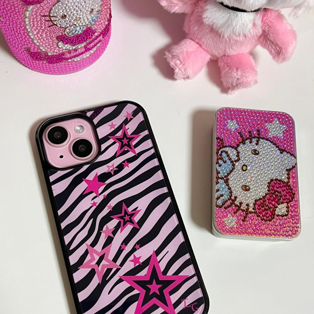 pink zebra shooting star glass phone case