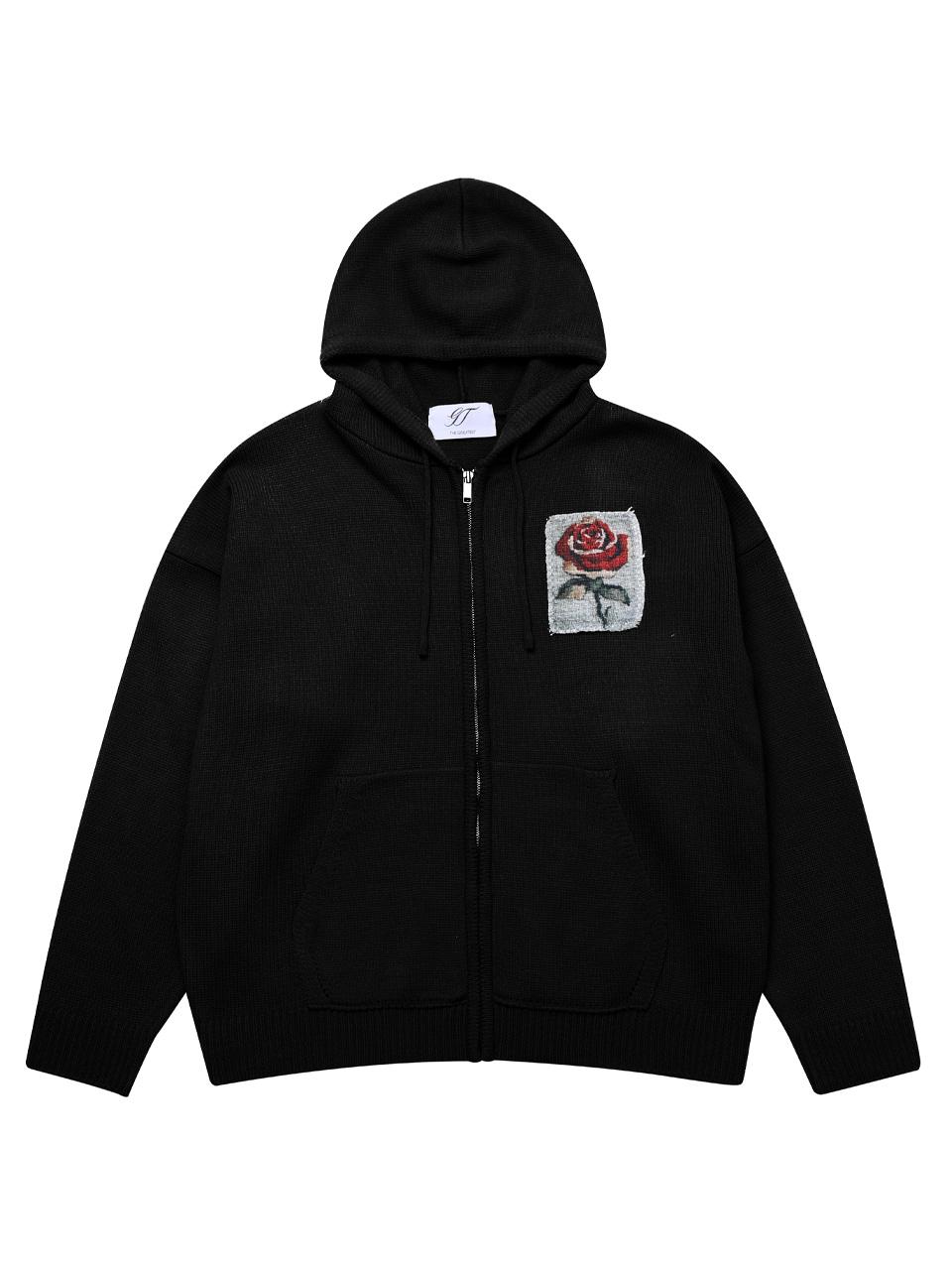 Rose Patch Hoodie Zip-up Black
