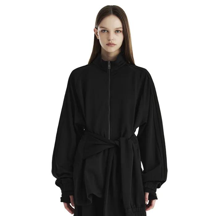 Double-Stripe Raglan Track Set-Up Jacket [ Black ]