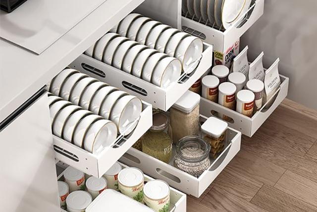 화이트 슬라이딩 주방 수납 정리대