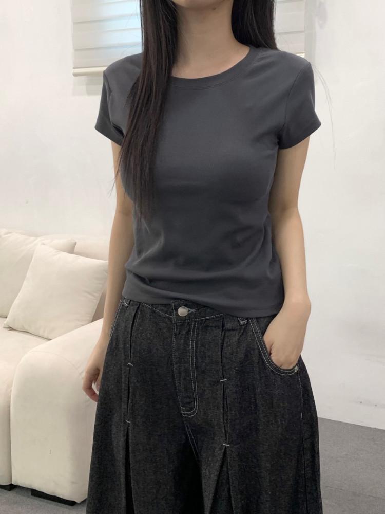 베이직 골지 반팔 티셔츠 (4col)