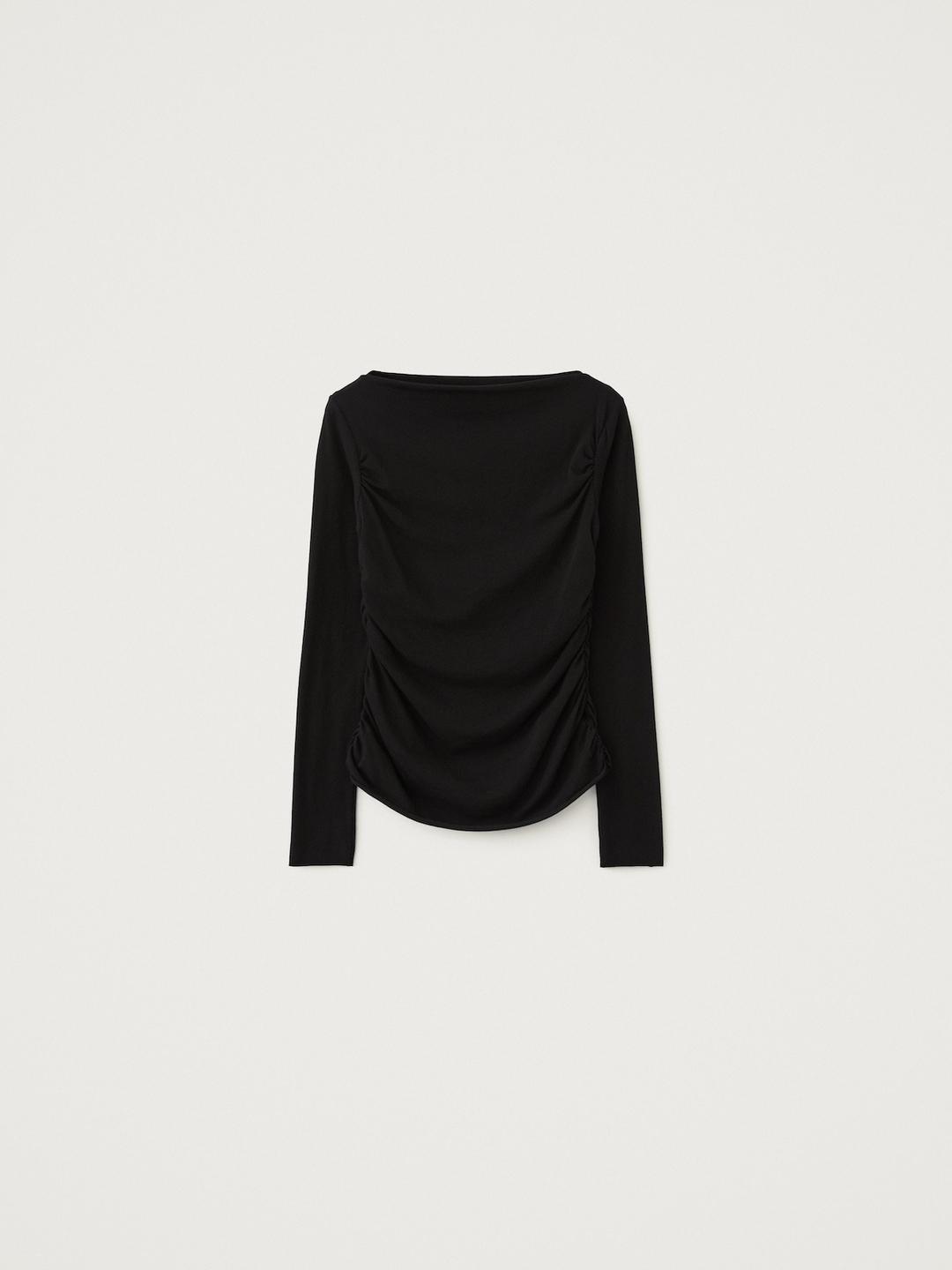 Draped Gather Long Sleeve Top, Black