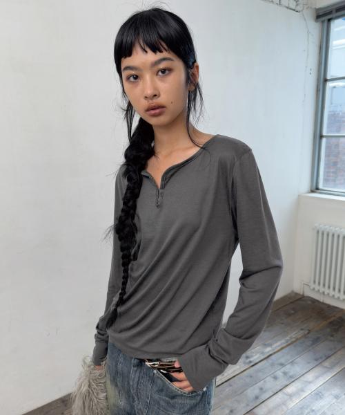 HOOK HENRY NECK LONG SLEEVE T-SHIRT-GRAY