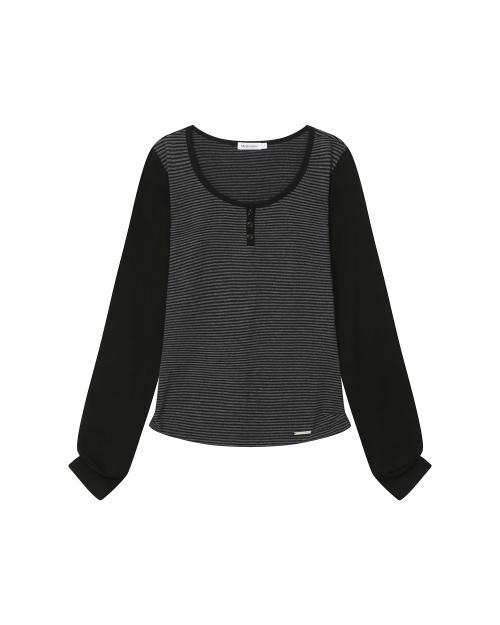 Henley neck long sleeves STRIPE