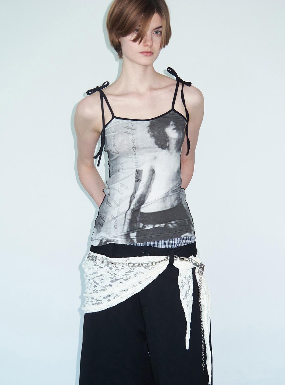 Black Portrait Printed Strap Sleeveless