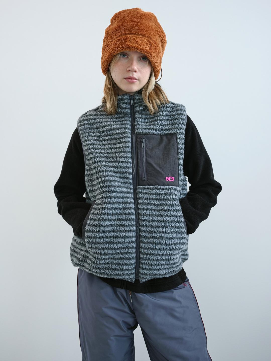 스트라이프 부클 플리스 베스트 (Grey)