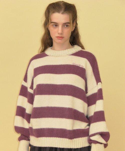 Hairy alpaca stripe knit - purple