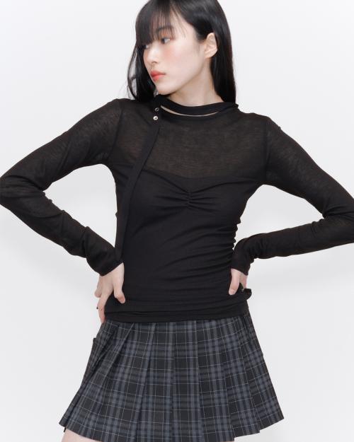 Sheer layered scarf long sleeves BLACK