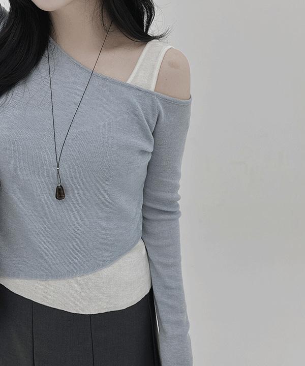 #13792 [울10%] 언발 오프숄더 레이어드 나시 긴팔 니트 : 3color