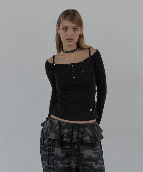 SLEEVELESS LAYERED TOP / BLACK