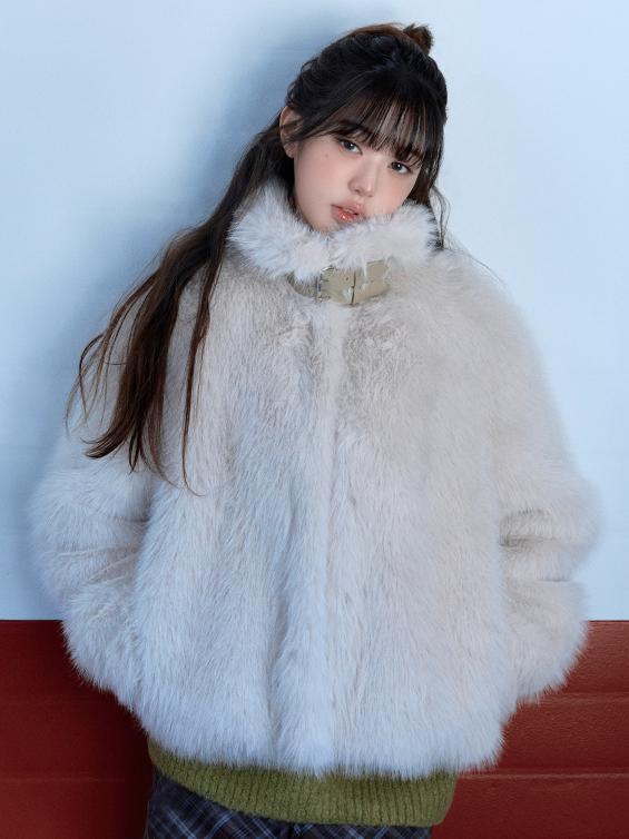 COLLAR FUR JACKET IVORY