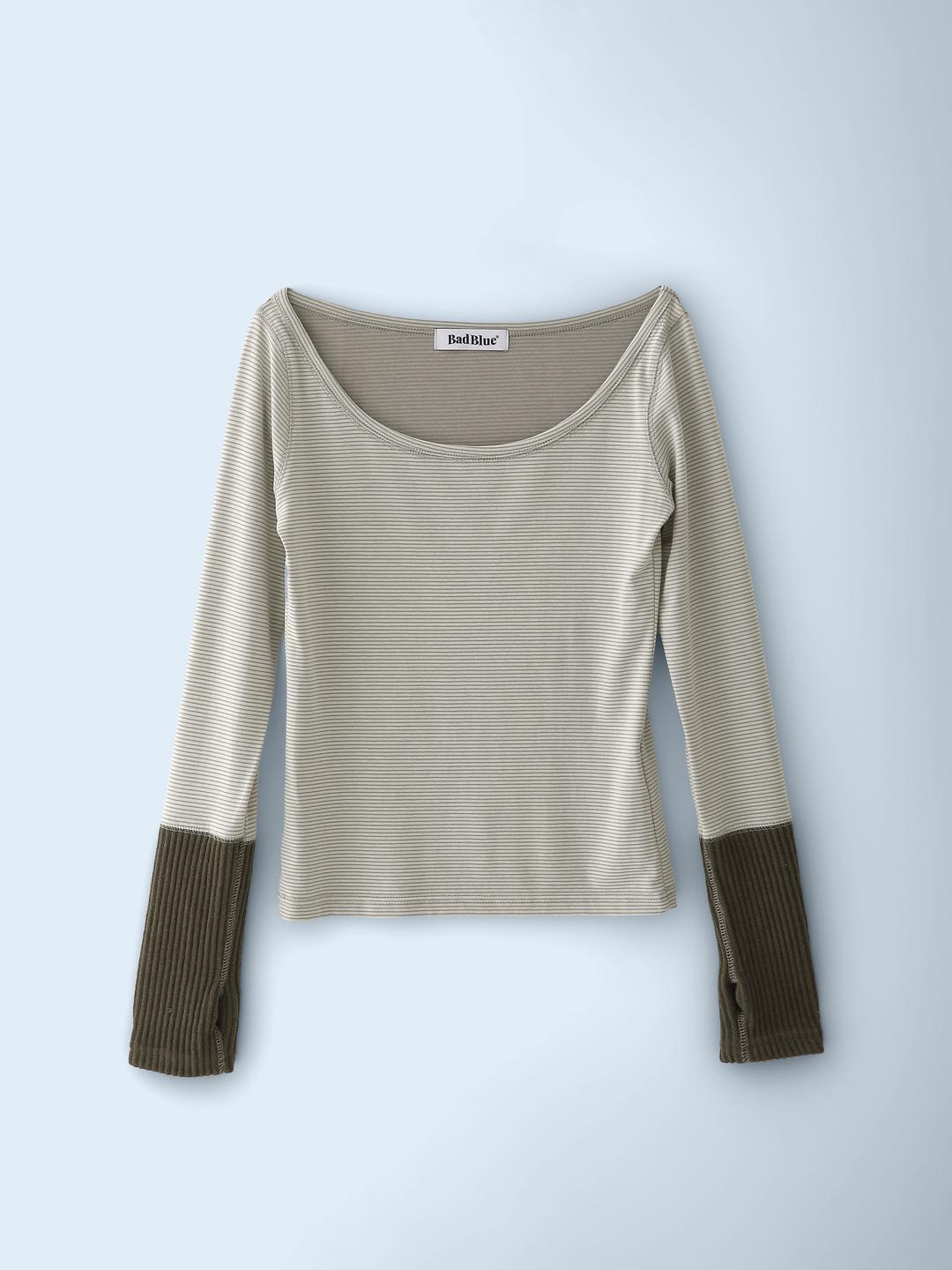 Hand Warmer Stripe L/S Light Khaki