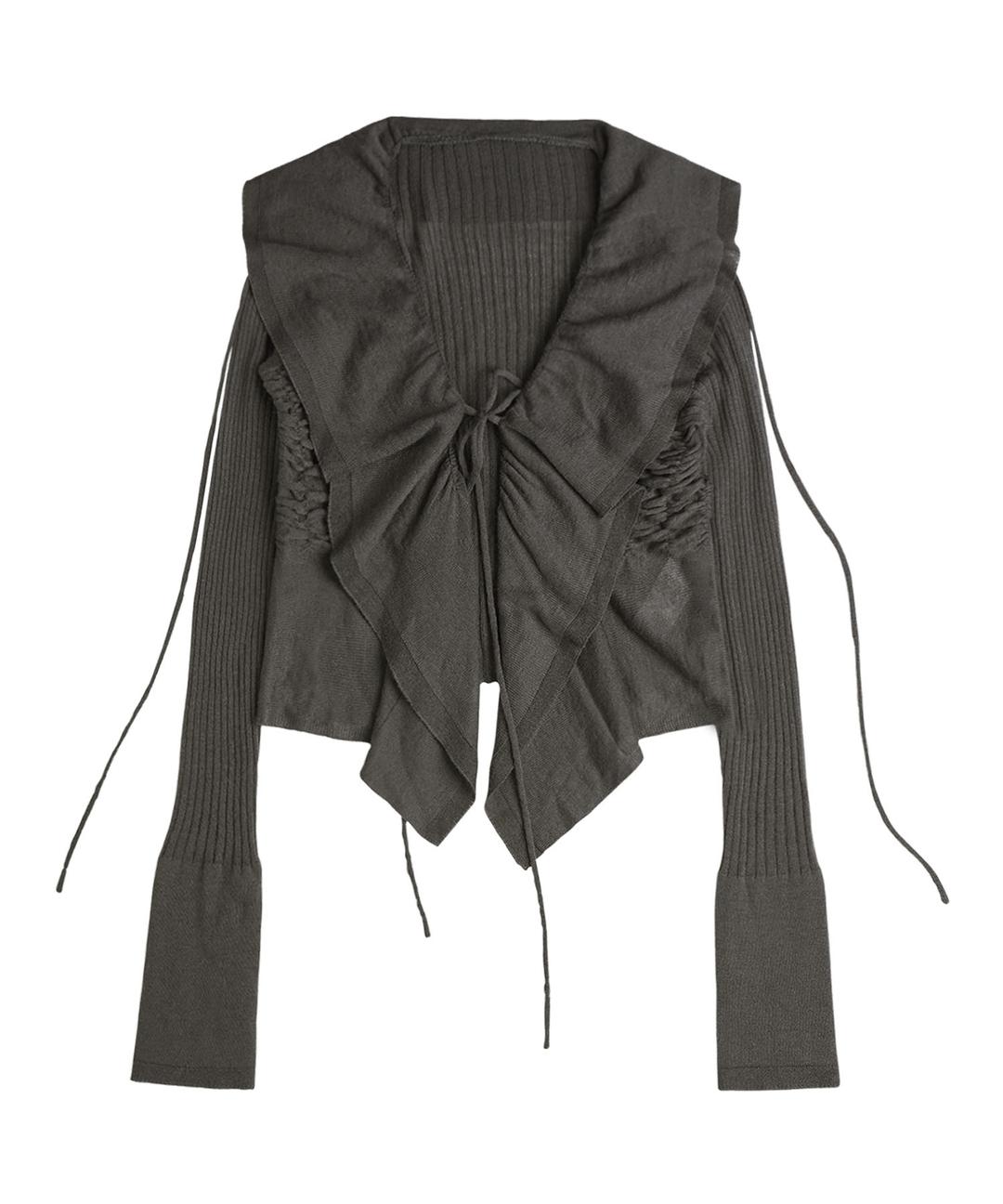 Ruffled Drape Angora Cardigan / Charcoal
