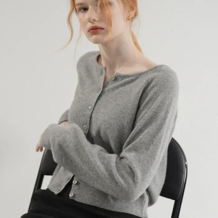 [29CM 단독] Merino Wool 100% Round Knit Cardigan (Gray)