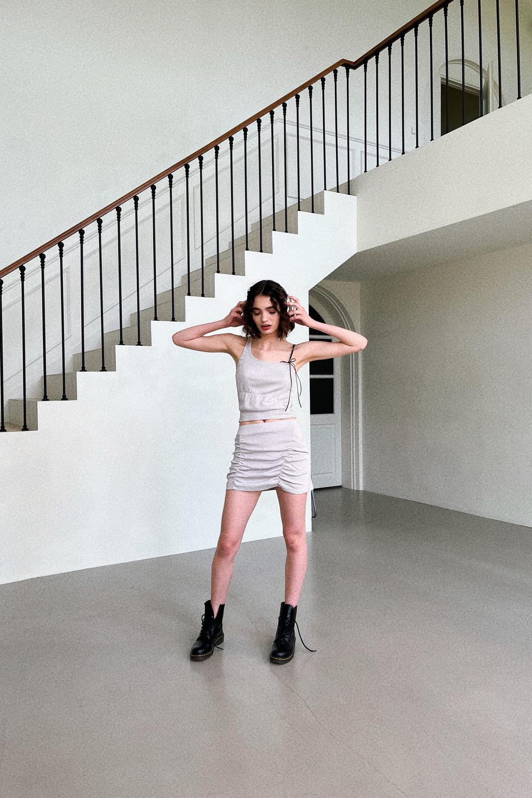 UNBAL SHIRRING SK (GRAY)