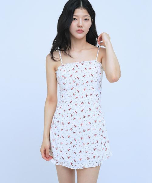 C FLOWER FRILL SLEEVELESS MINI DRESS_IVORY