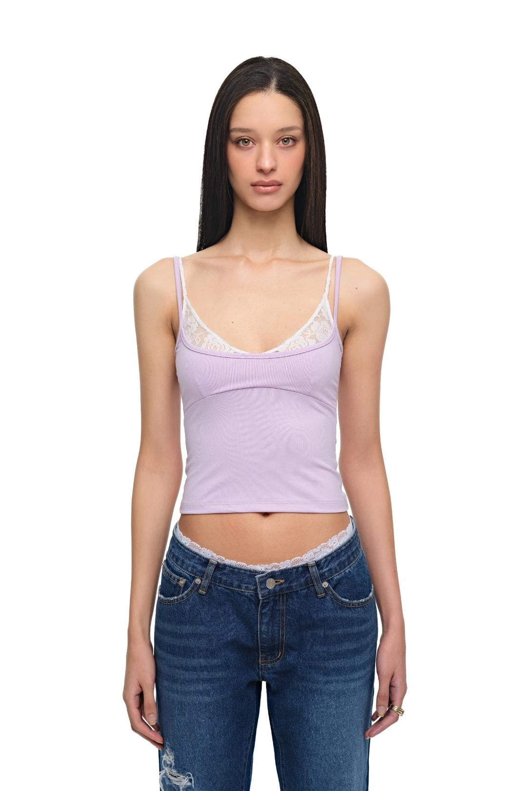 BRA-LAYERED SLEEVELESS TOP (LACE/LAVENDER)