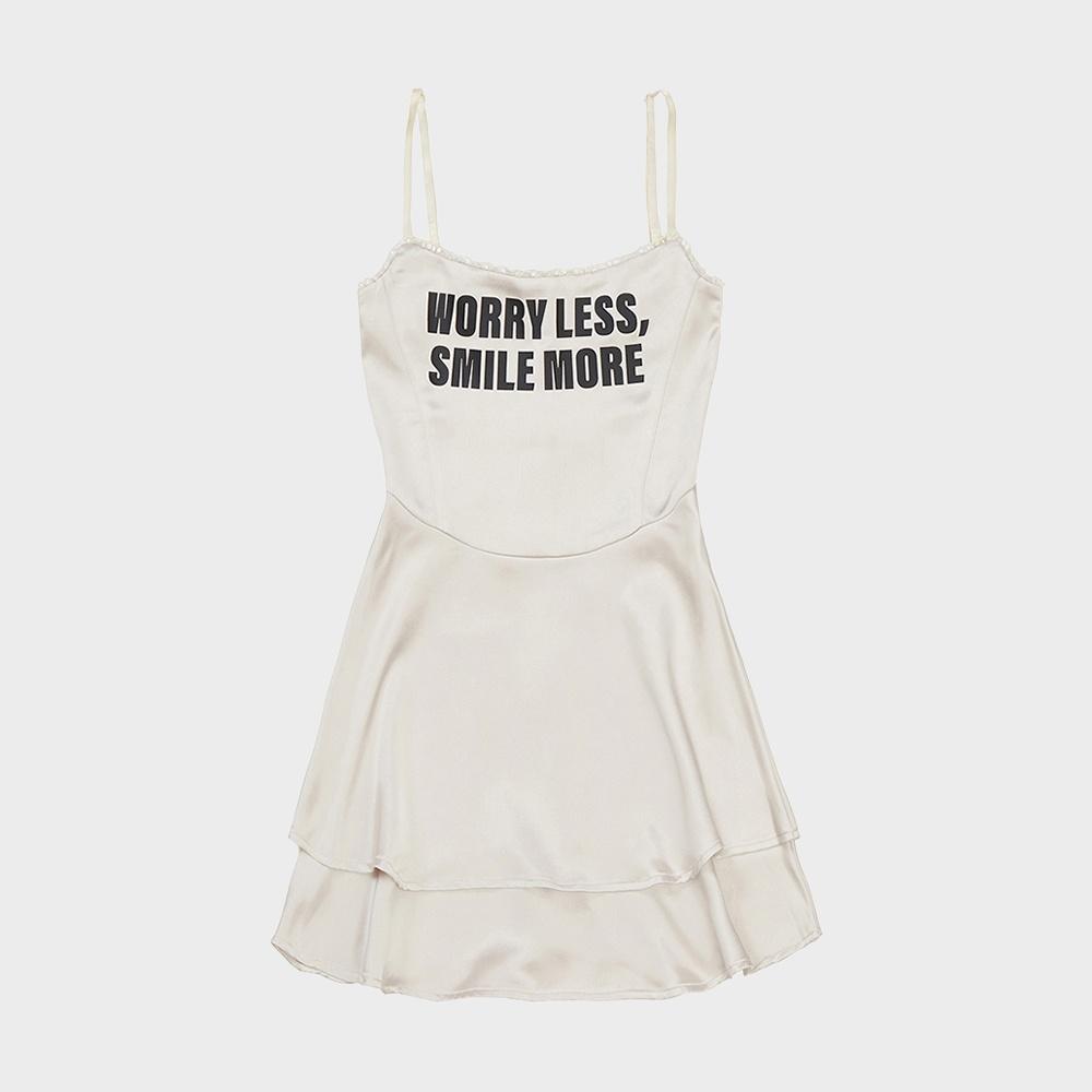LETTERING SATIN FLARE MINI DRESS IVORY