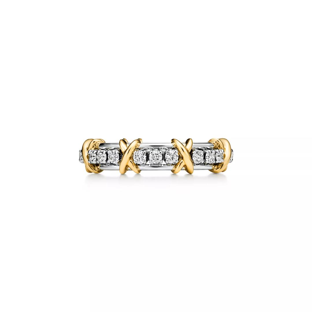 네로우 링, 플래티늄 및 옐로우 골드, 다이아몬드 세팅