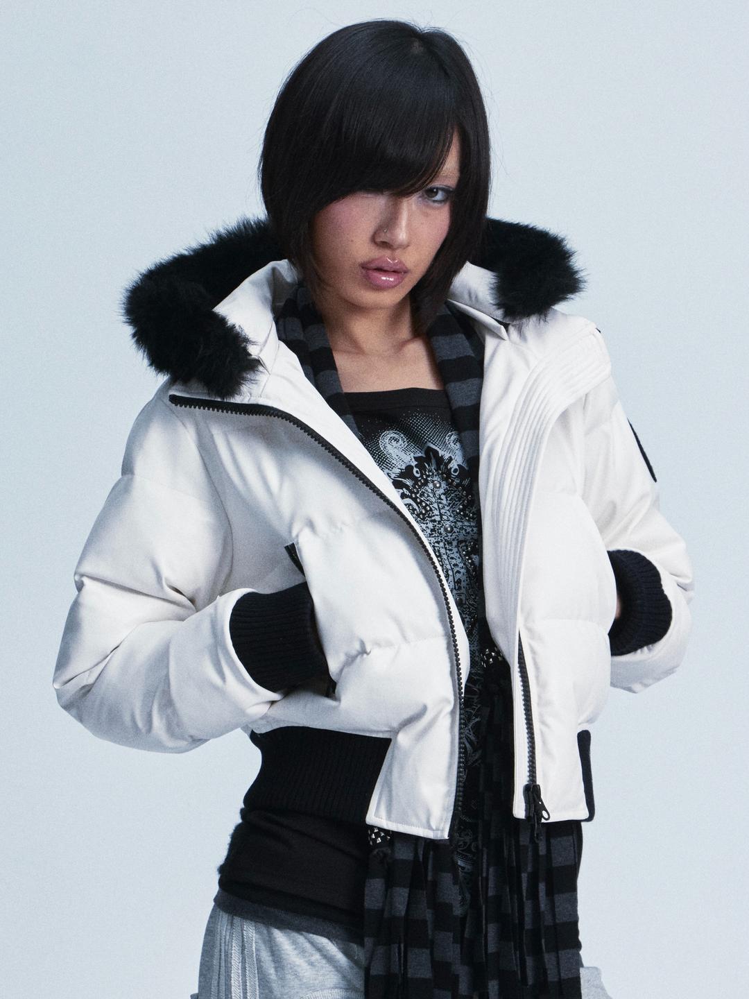 NONAME SPACE Fur collar slim waist casual padding jacket