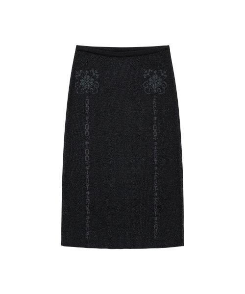 Embroidered Knit Midi Skirt Black