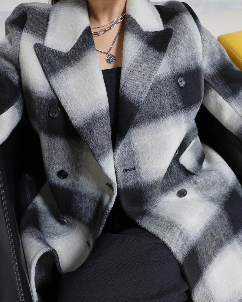 기획 체크 울 핸드메이드 롱코트