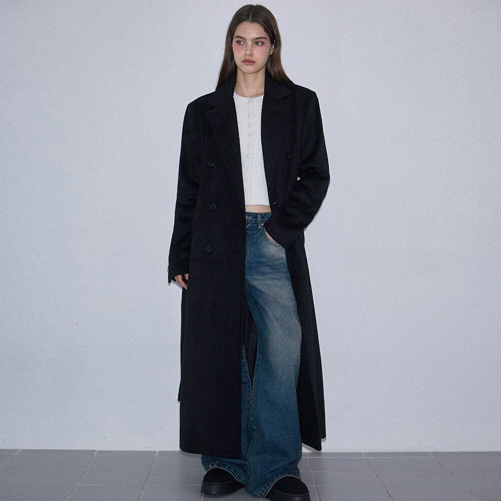 Double Button Maxi Long Coat [Black]
