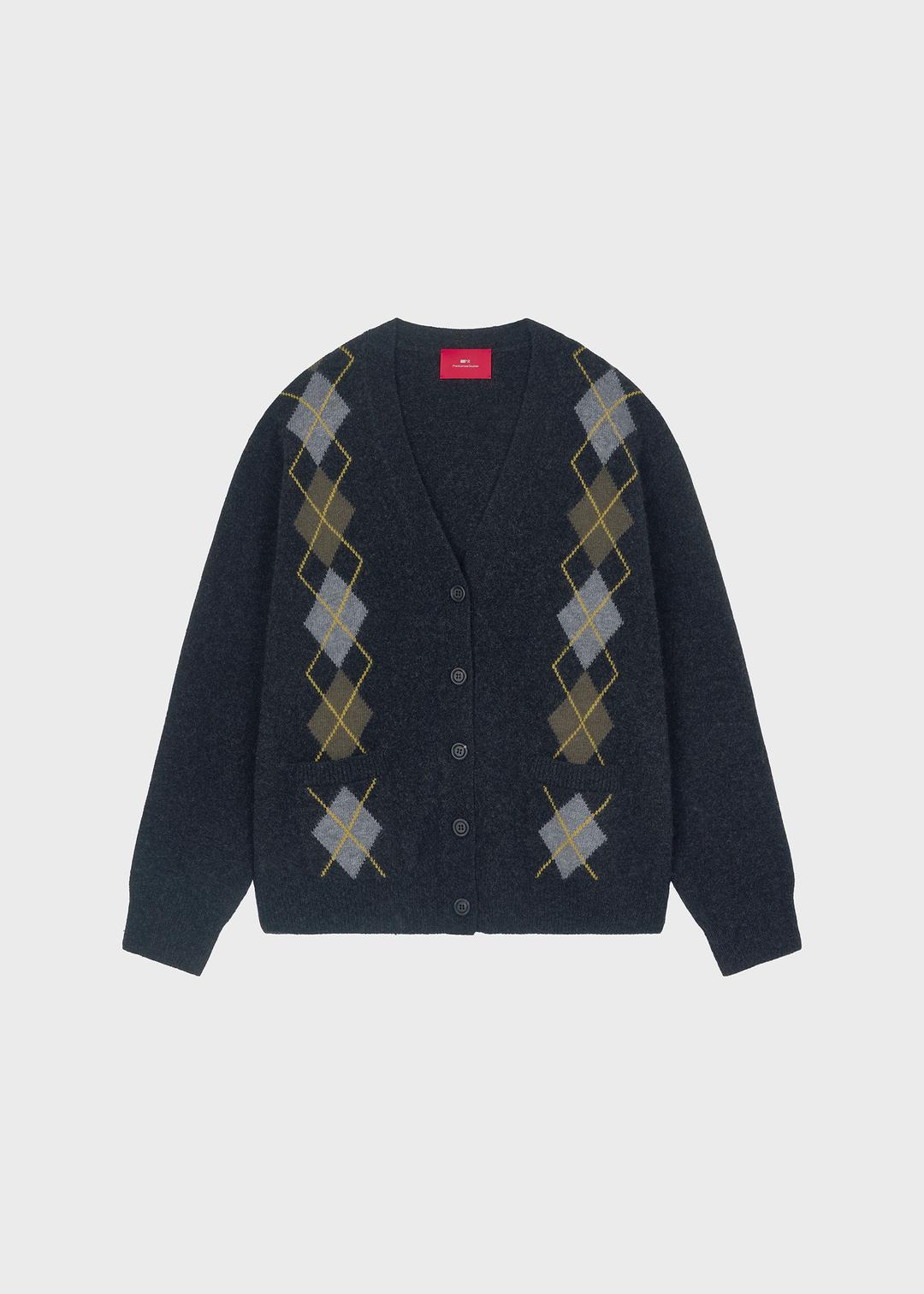 Papa’s Argyle Wool Cardi Charcoal