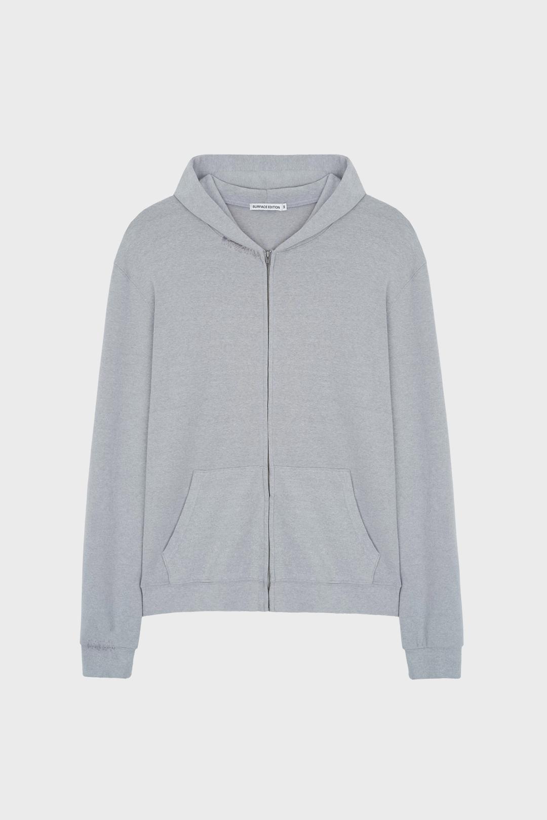 HAND-STITCHED SLIM HOODED ZIP-UP GRAY