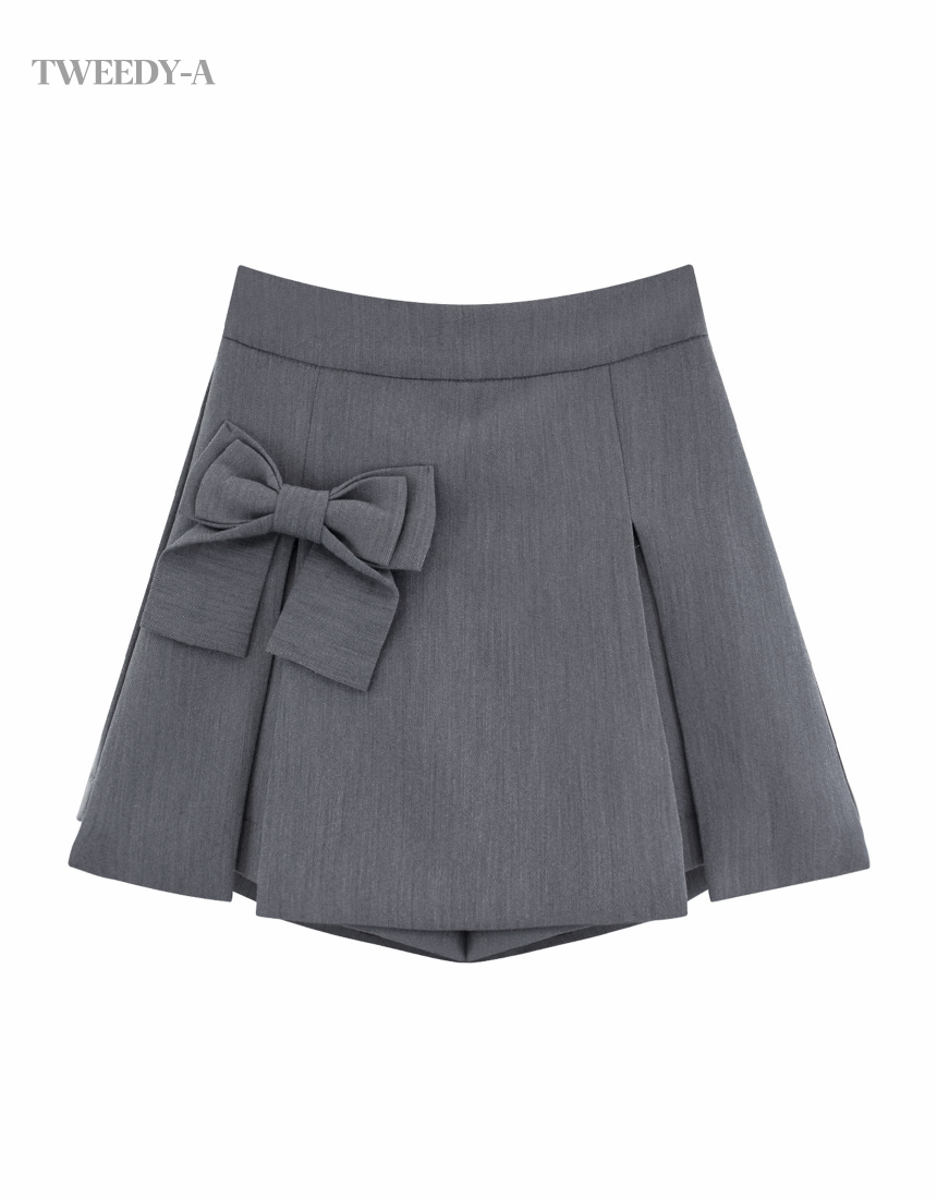 더블 타이 리본 디테일 슬릿 숏 스커트 팬츠 3 컬러