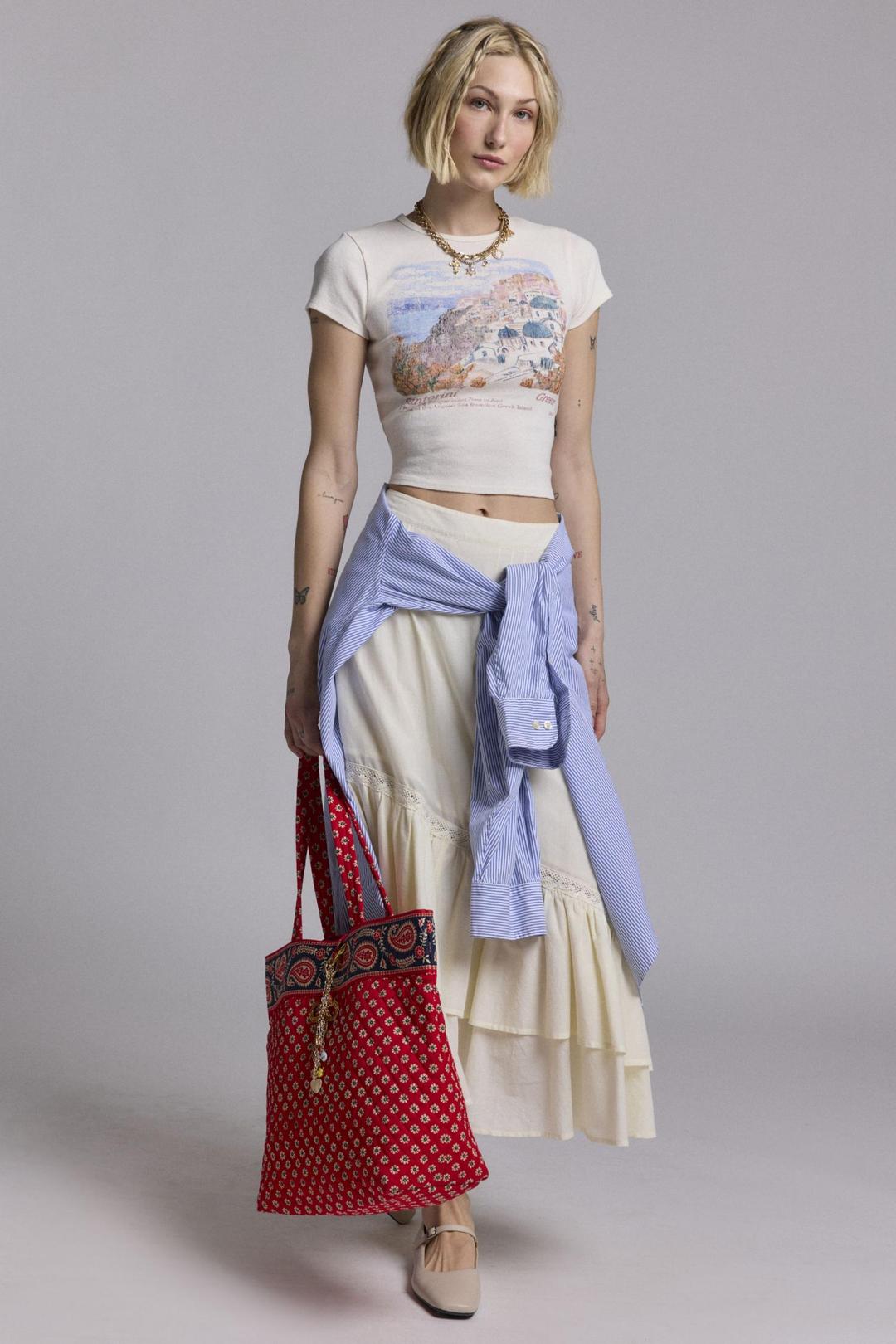 UO Too Perfect Santorini Graphic Baby Tee