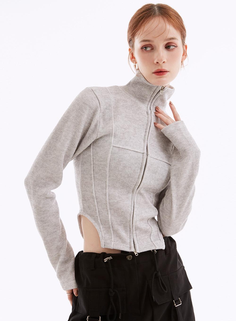 헤이븐 투웨이 골지 하이넥집업