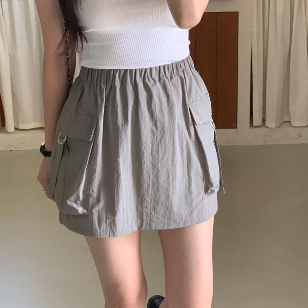 [마지막장 30% SALE] 머드 카고스커트 미니 밴딩 스커트 (2c)