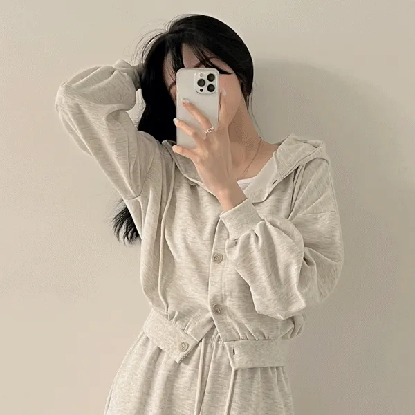 [휘뚜루~/아방핏] 귀여움 보장! 코튼 후드 단추 크롭 긴팔가디건 (4color)