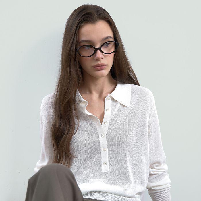 Collar Knit Polo Top (Cream)
