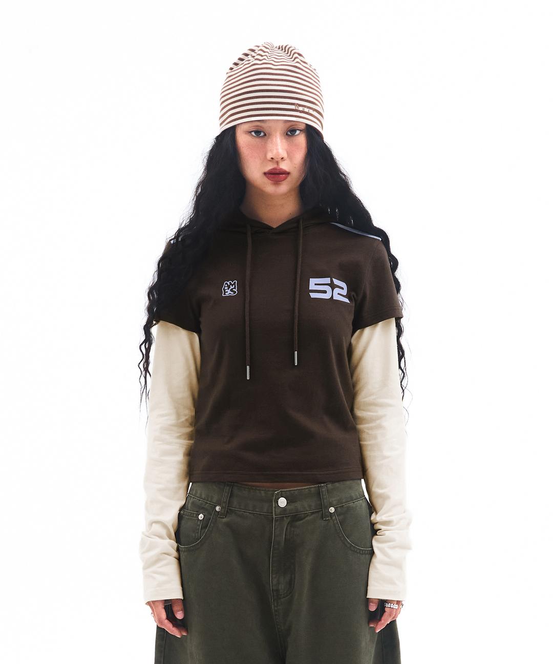 HOODIE LAYERED LONGSLEEVE TEE BROWN