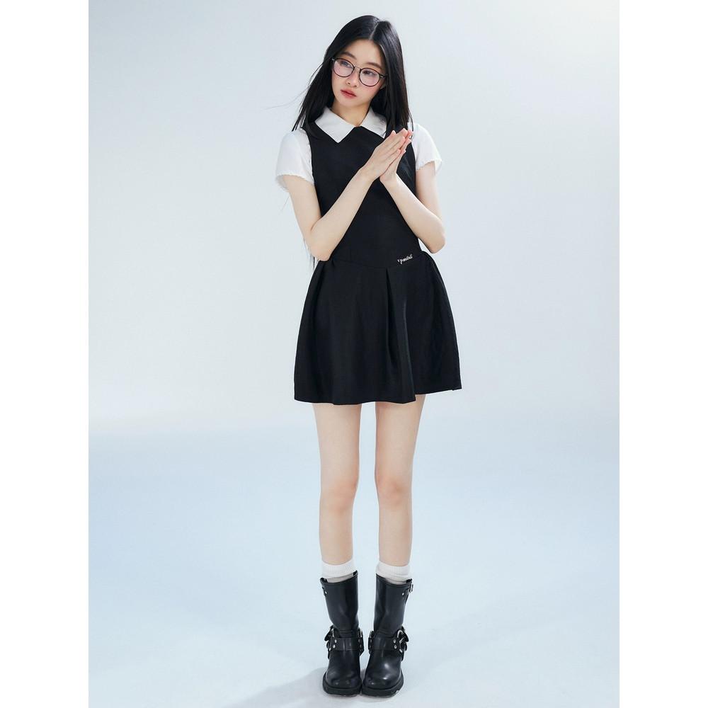 Trendkill 트렌드킬 스쿨룩 민소매 A라인 모던 블라우스 블랙 원피스
