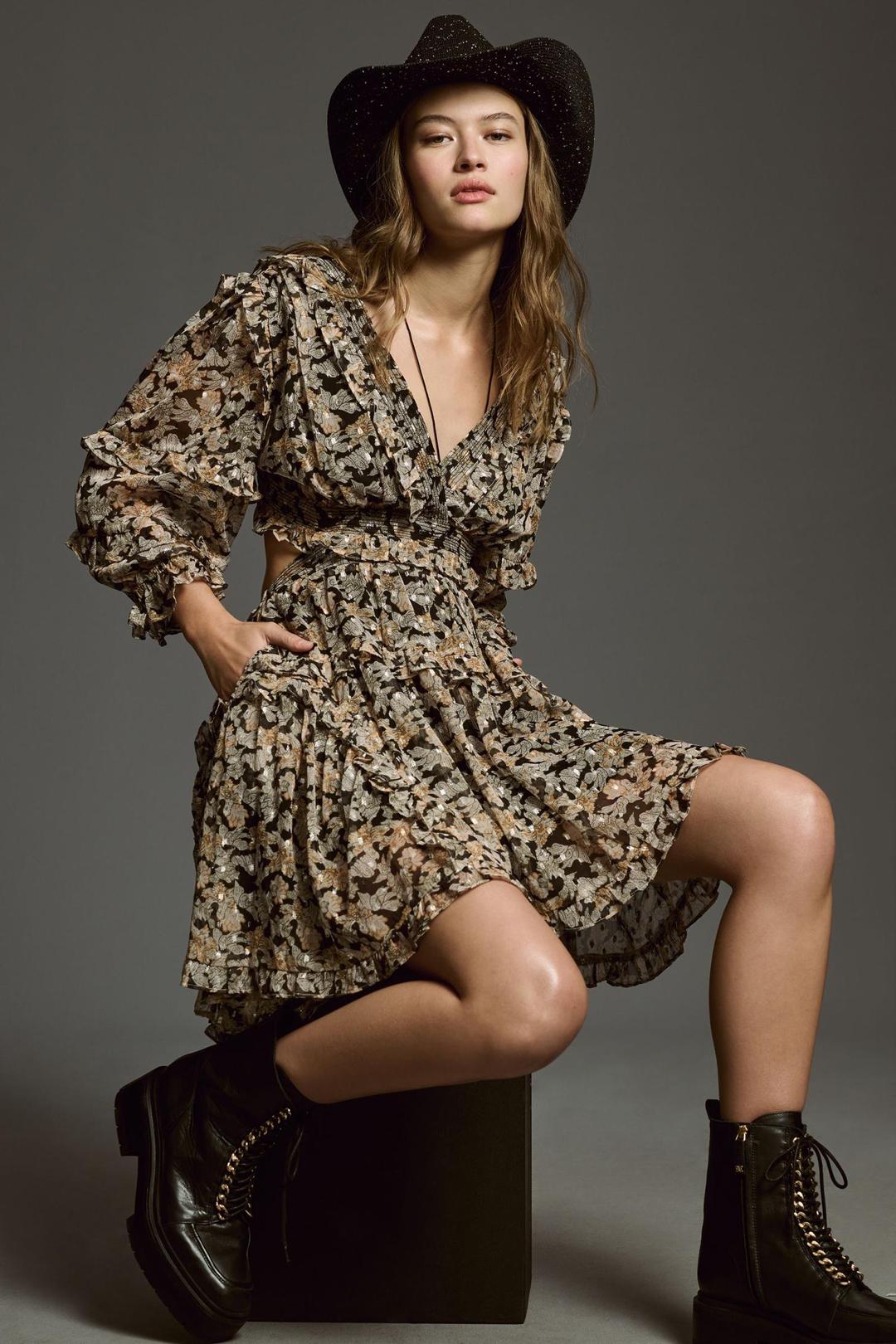 By Anthropologie V-Neck Ruffle Cutout Dress