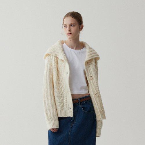세라 케이블 울 헤비가디건-크림