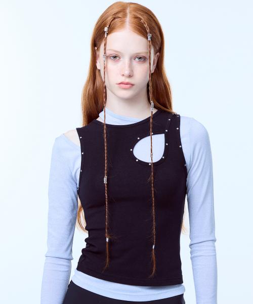 TH SEETHROUGH GLITTER LAYERED TEE(BLACK)