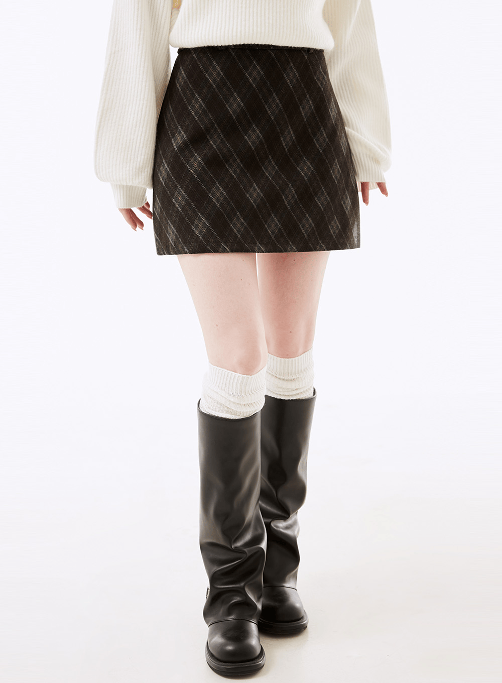 라브르 모직 체크 미니스커트