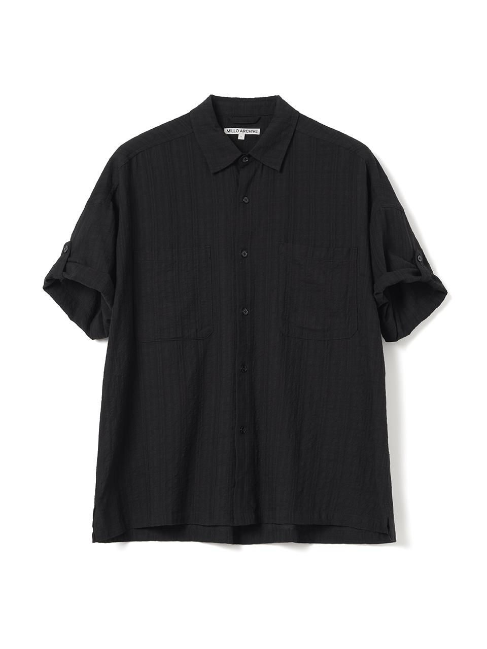 Wrinkle Check Roll Up Half Shirts [Black]
