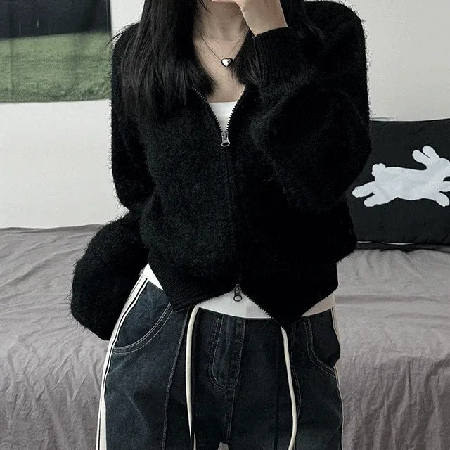 [봄신상] Angora Two Way Cara Zip-Up 앙고라 투웨이 카라 집업