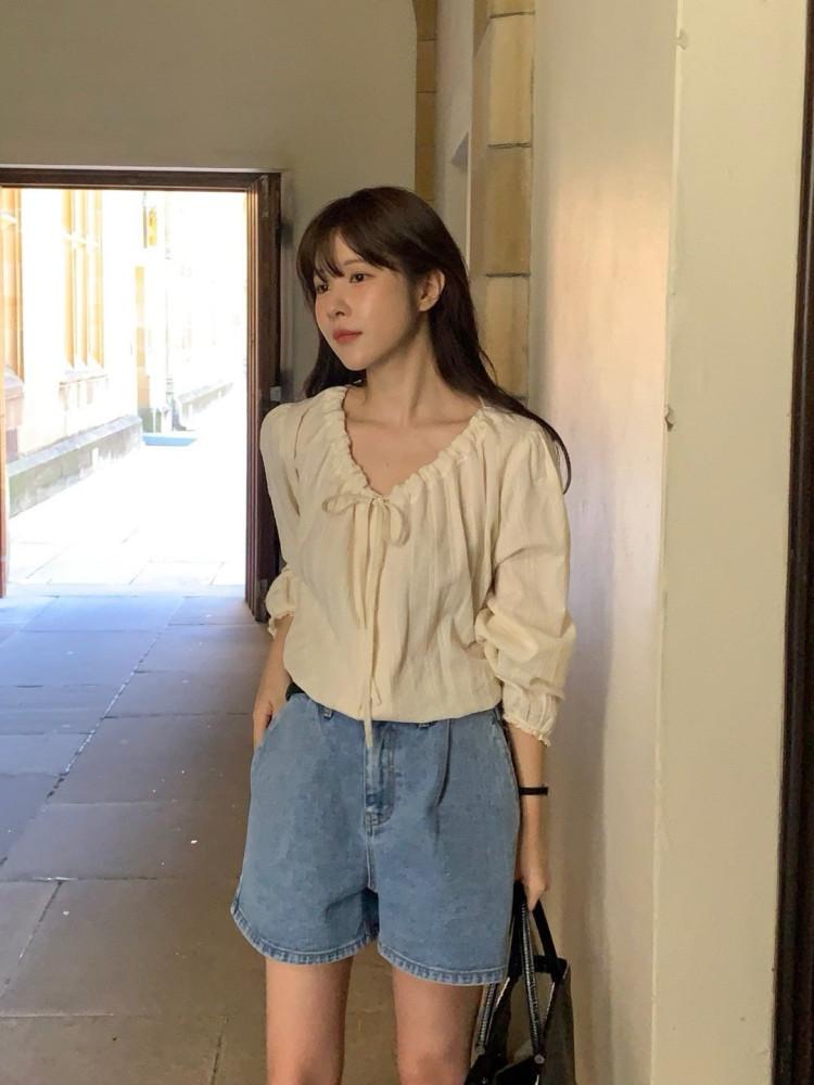 (크림 당일) 베르가못 Vergamot 레이스 블라우스 2color 리본 코튼 스트링 데이트룩