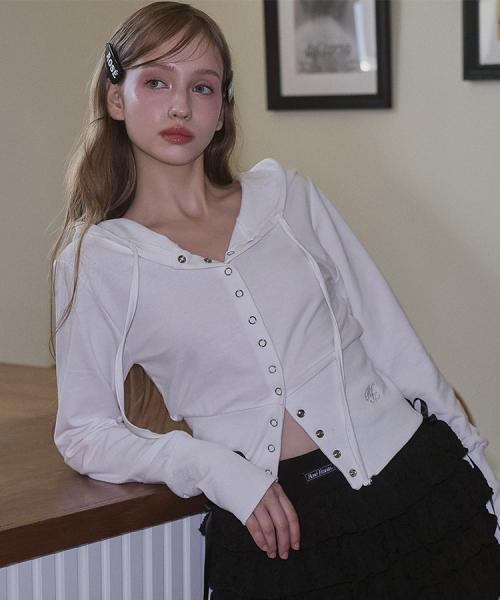 Eyelet Point Hood Zip-up [White]