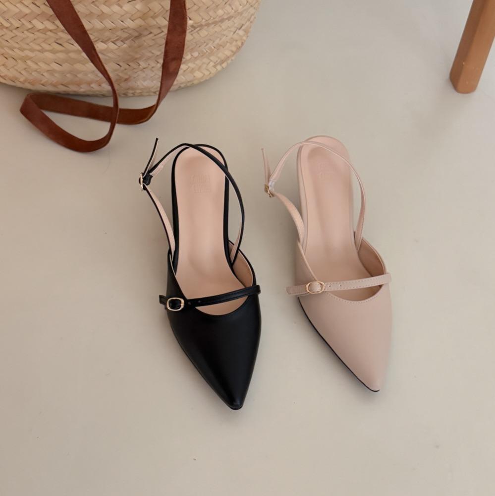 국내고퀄 벨티드 스틸레토 슬링백 5cm